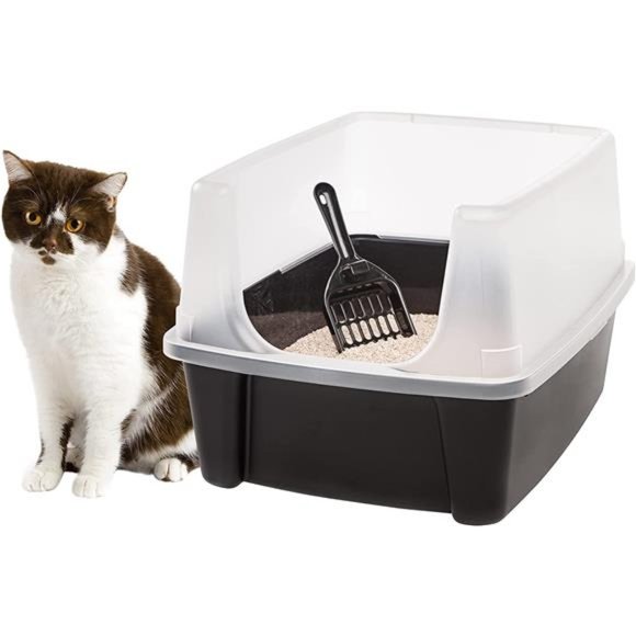 Cat Litter Tray with Scoop and Scatter Shield, Sturdy Easy to Clean Open Air - Picture 1 of 6